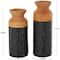 Black & Natural Textured Color Block Metal & Wood Vase Set